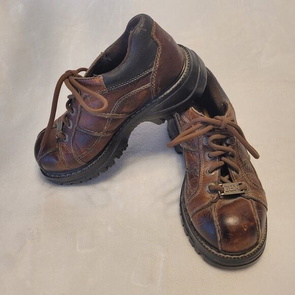 Vintage 90s GBX Cruz Oxford Shoes Men's Brown Leather Chunky Lace Up Sz 7 D - Picture 2 of 9